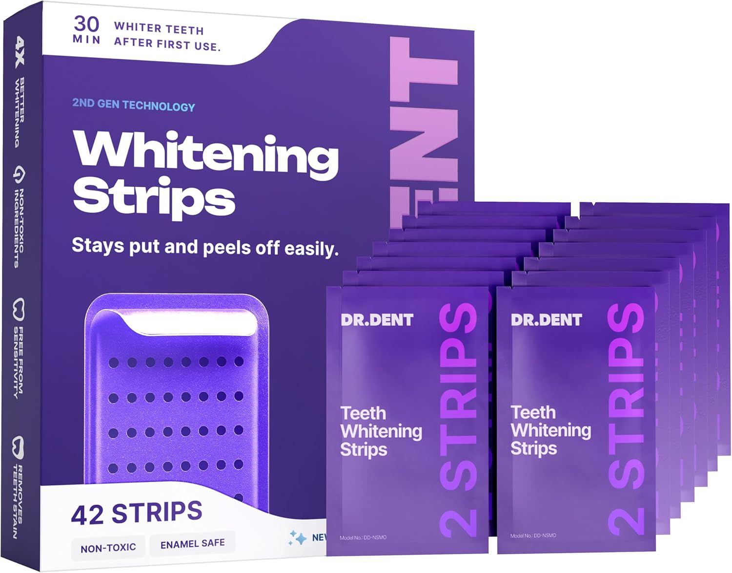 DRDENT Purple Teeth Whitening Strips 21 Treatments - Safe for Enamel - Non Sensitive Teeth Whitening - Whitening without Any Harm - Pack of 42